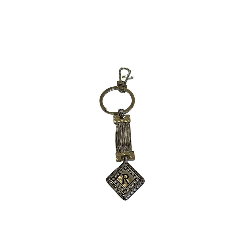 Initial R Vintage Two-Tone Rhinestone Keychain Purse Charm - Picture 2 of 4